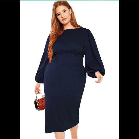 Dresses & Skirts - Navy blue dress with optional wide tie belt